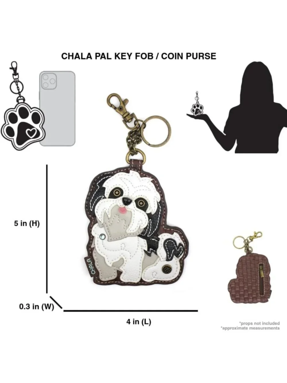 Decorative Shih Tzu Key Fob & Coin Purse Accessory for Dog Lovers - White